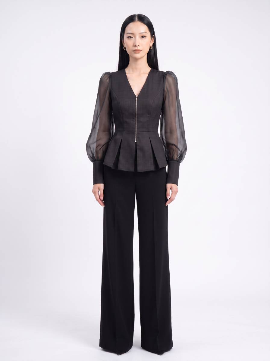 Áo Black Peplum Organza