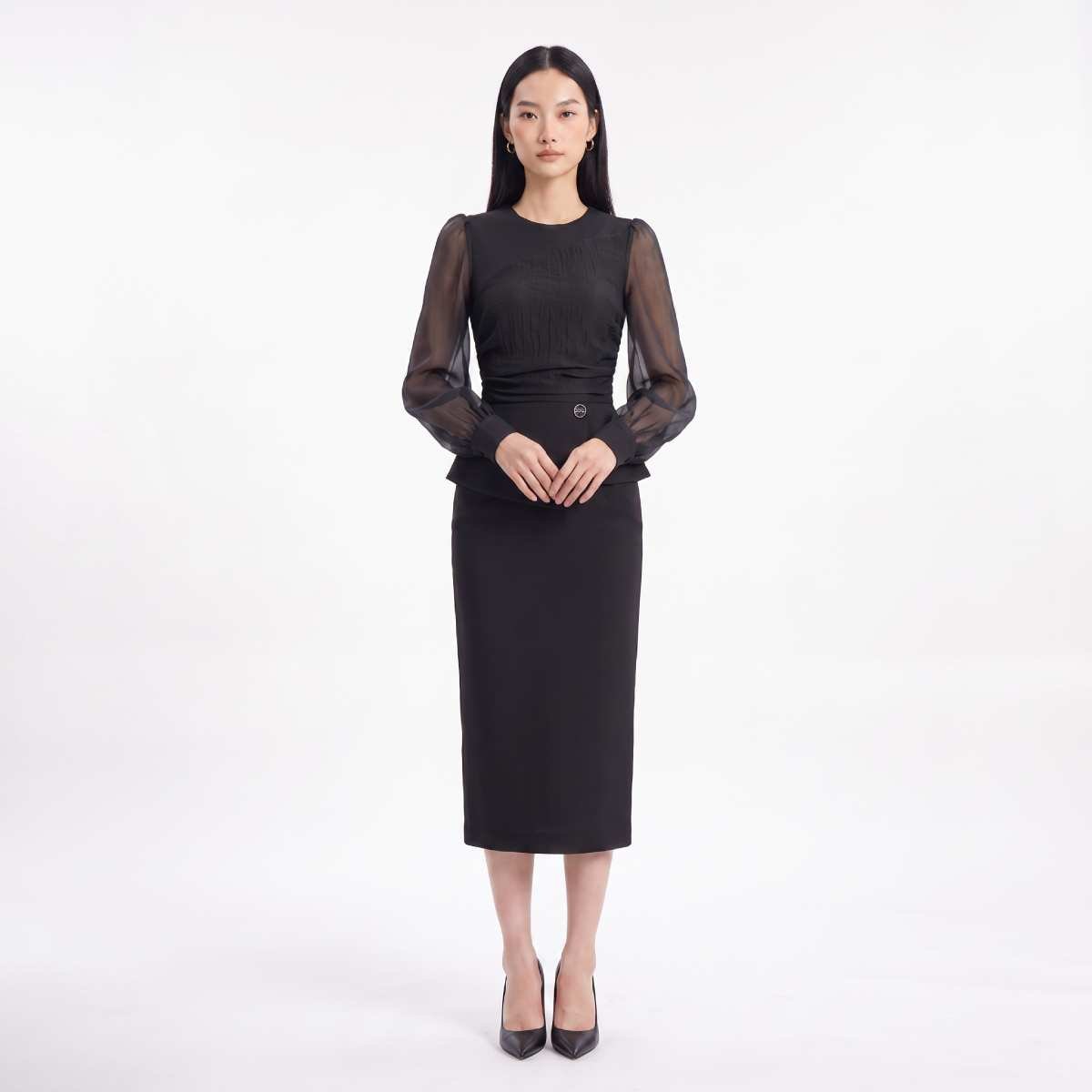 Áo Tweed Khuyết — toàn thân