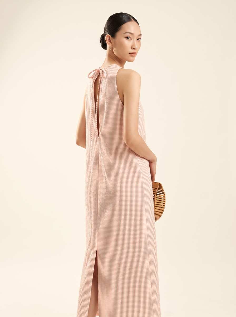 Váy Kẻ Vai Nhỏ — mặt sau, chi tiết nơ